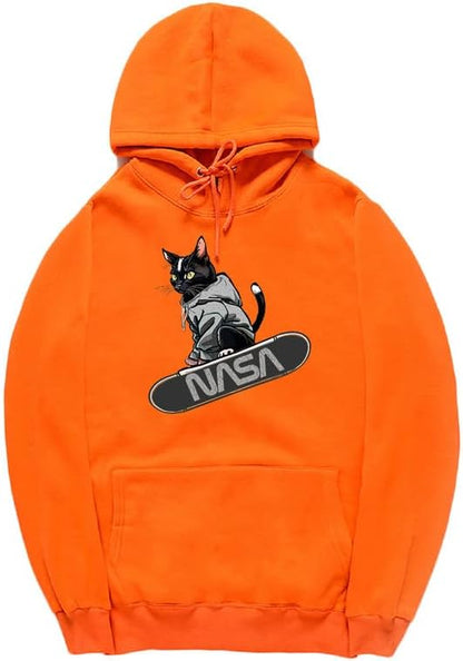 CORIRESHA Adolescente Lindo Gato Skateboarding Sudadera con capucha Casual Manga Larga Cordón Básico NASA Sudadera