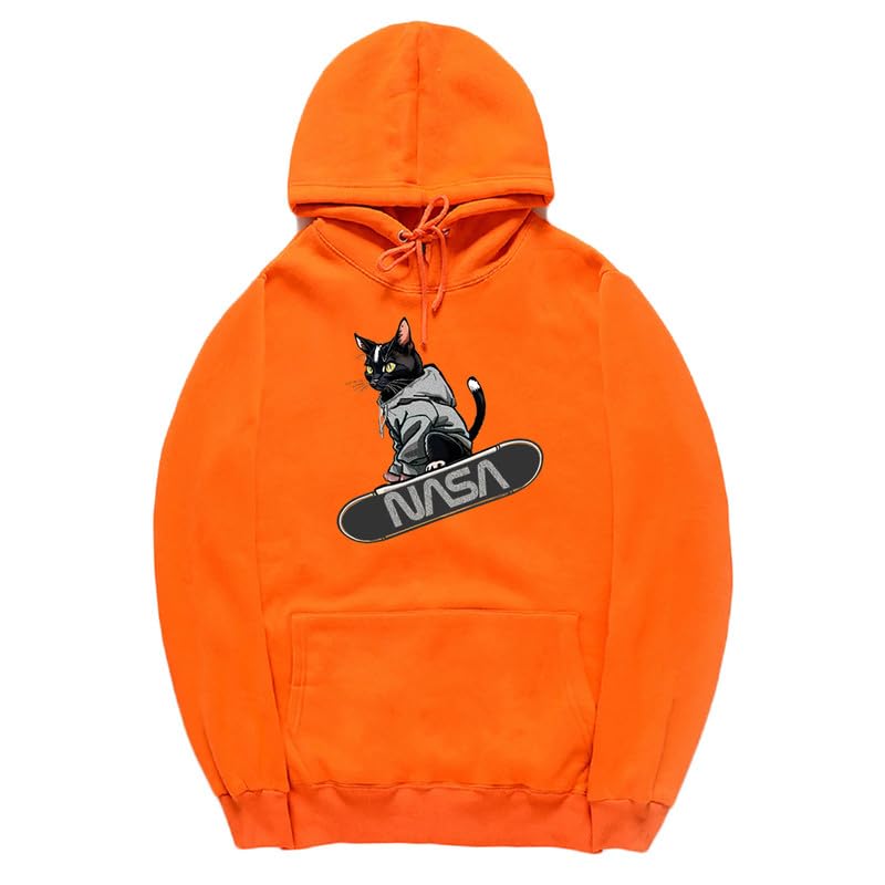 CORIRESHA Adolescente Lindo Gato Skateboarding Sudadera con capucha Casual Manga Larga Cordón Básico NASA Sudadera