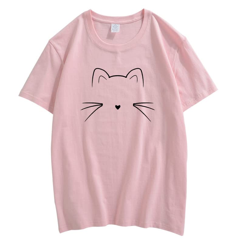 CORIRESHA Camiseta unisex con estampado de cara de gato, cuello redondo, manga corta, camisetas lindas de verano