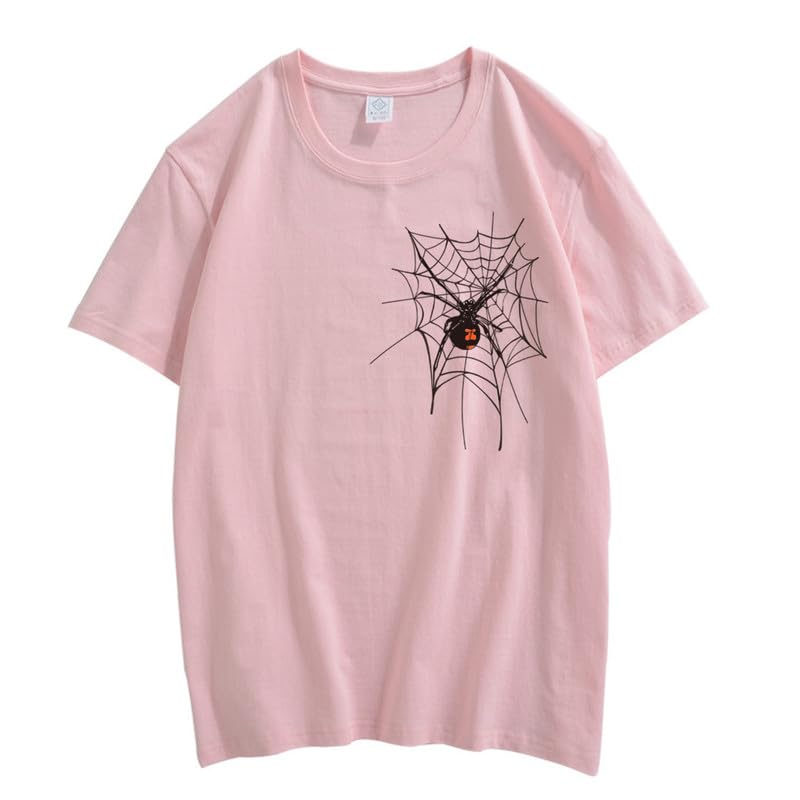 CORIRESHA Halloween Spider Web Camiseta Cuello Redondo Manga Corta Casual Adolescente Y2K Estética Ropa
