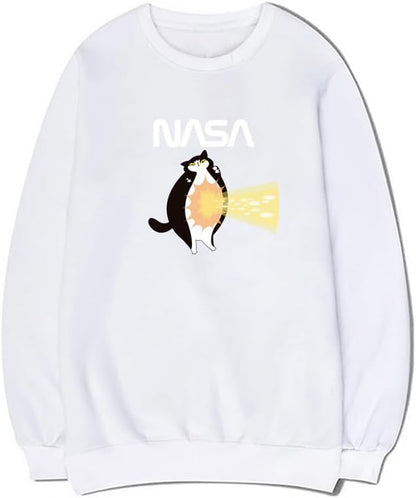 CORIRESHA Teen Cat Lover Sweatshirt Crew Neck Long Sleeve Cotton Simple NASA Pullover