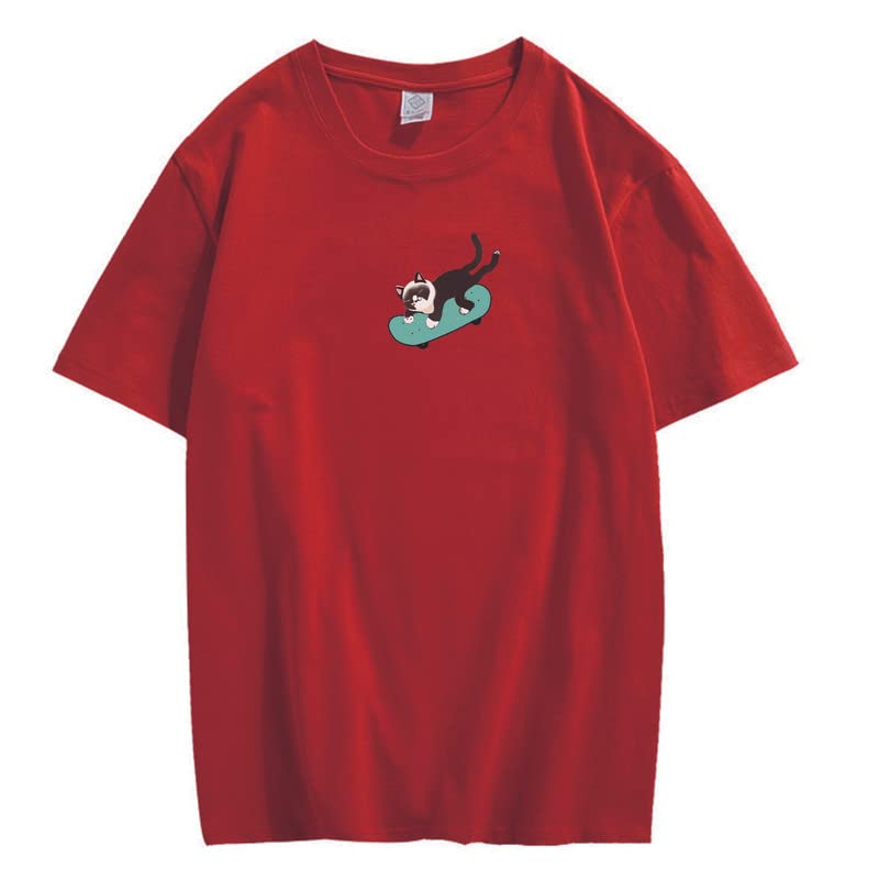 CORIRESHA Hombres Mujeres Monopatín Gato Cuello Redondo Manga Corta Suelta Tallas Grandes Camisetas