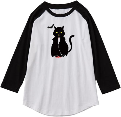 CORIRESHA Camiseta gótica de Halloween para adolescentes con manga de hombro de algodón con gatos divertidos