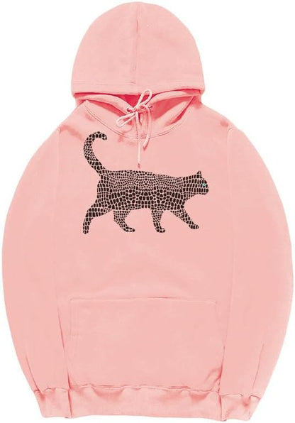 CORIRESHA Spotted Cat Long Sleeve Drawstring Cotton Cute Animal Hoodie Sweatshirt