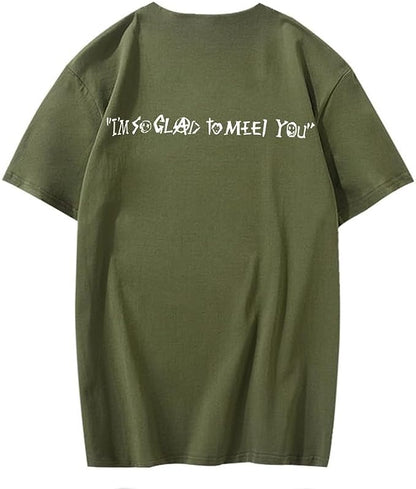 CORIRESHA Camiseta holgada de verano de manga corta con cuello redondo y estampado de letras en la espalda unisex