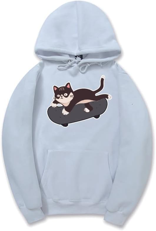 CORIRESHA Cat Lovers Cute Hoodie Skateboard Casual Drawstring Long Sleeve Unisex Sweatshirt