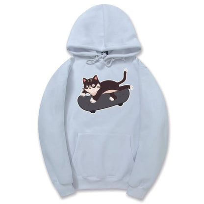 CORIRESHA Amantes de los gatos Sudadera con capucha linda Monopatín Casual Cordón Manga larga Sudadera unisex