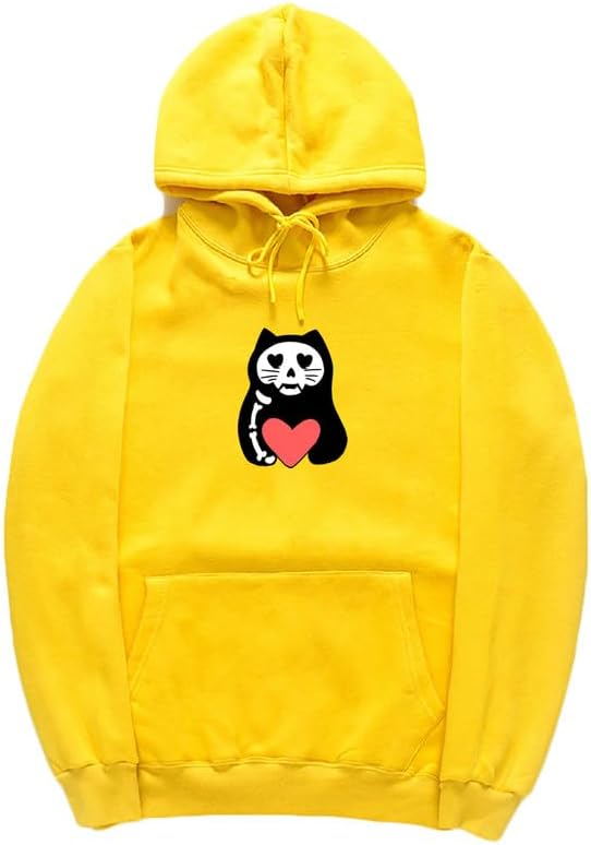 CORIRESHA Unisex Funny Cat Hoodie Long Sleeve Drawstring Pocket Heart Sweatshirt