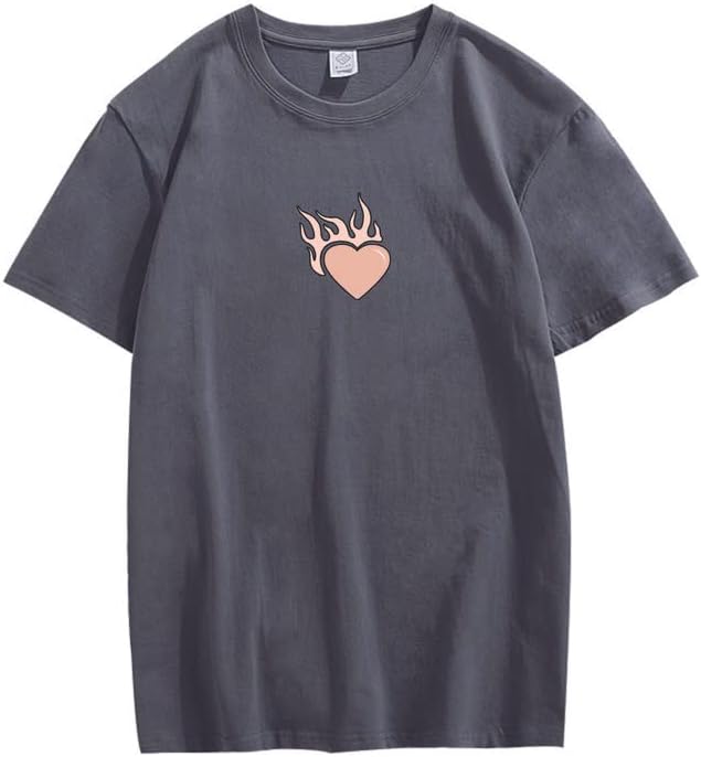 CORIRESHA Adolescente Lindo Corazón Llama Cuello Redondo Manga Corta Casual Algodón San Valentín Camiseta