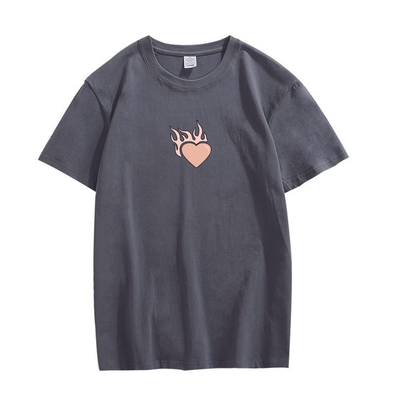 CORIRESHA Adolescente Lindo Corazón Llama Cuello Redondo Manga Corta Casual Algodón San Valentín Camiseta