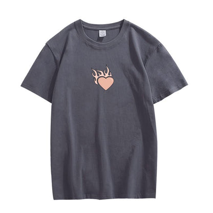 CORIRESHA Adolescente Lindo Corazón Llama Cuello Redondo Manga Corta Casual Algodón San Valentín Camiseta