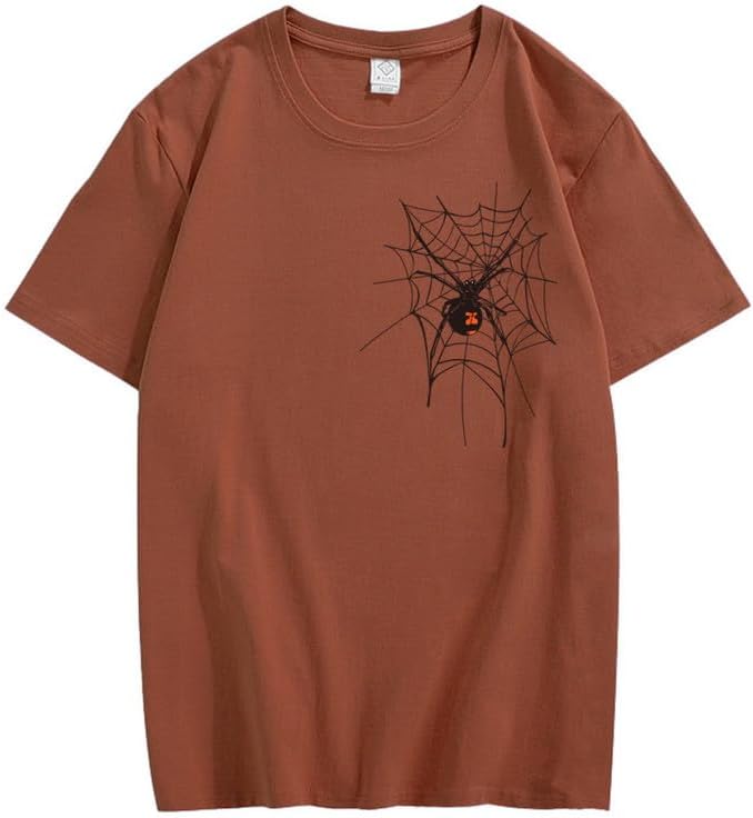 CORIRESHA Halloween Spider Web Camiseta Cuello Redondo Manga Corta Casual Adolescente Y2K Estética Ropa