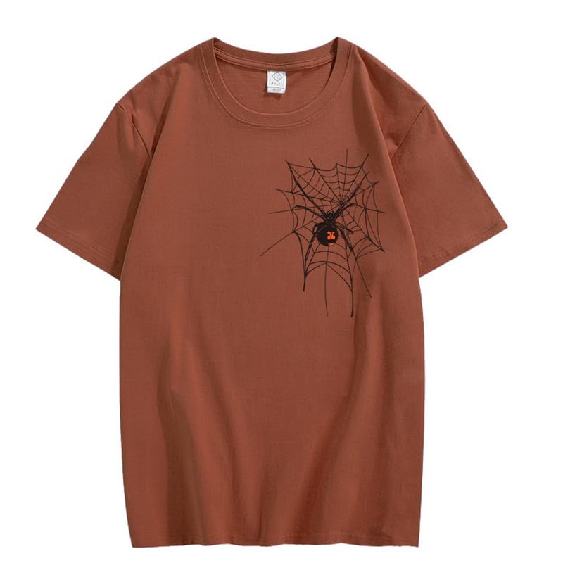 CORIRESHA Halloween Spider Web Camiseta Cuello Redondo Manga Corta Casual Adolescente Y2K Estética Ropa