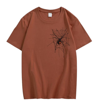 CORIRESHA Halloween Spider Web Camiseta Cuello Redondo Manga Corta Casual Adolescente Y2K Estética Ropa