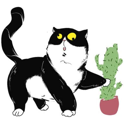 CORIRESHA Lindo Gato y Cactus Verano Manga Corta Cuello Redondo Suelto Acogedor Adolescente Camiseta