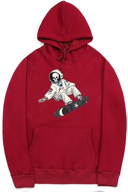 CORIRESHA Unisex Halloween Skull Astronaut Hoodie Casual Long Sleeve Drawstring Skateboarding Sweatshirt