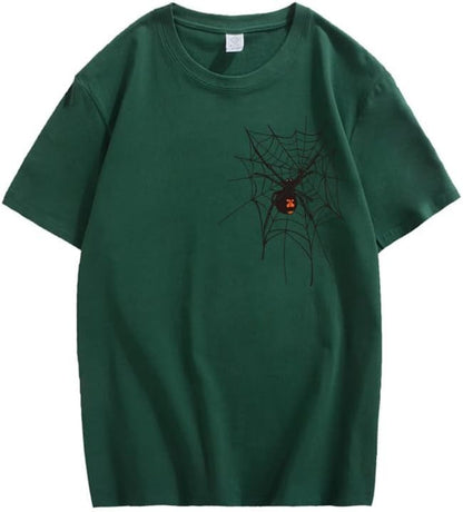 CORIRESHA Halloween Spider Web T-Shirt Crewneck Short Sleeve Casual Teen Y2K Aesthetics Clothing