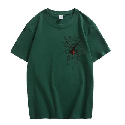 CORIRESHA Halloween Spider Web Camiseta Cuello Redondo Manga Corta Casual Adolescente Y2K Estética Ropa