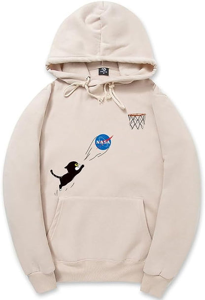 CORIRESHA Teen Cute Cat Hoodie Long Sleeve Drawstring Cotton Casual NASA Sweatshirt