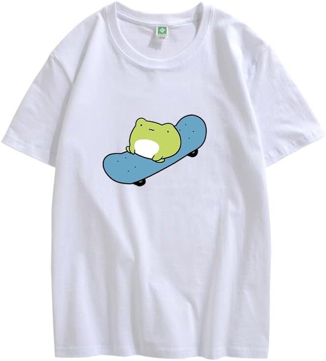 CORIRESHA Cute Frog T-Shirt Crewneck Short Sleeve Casual Unisex Skateboard Top