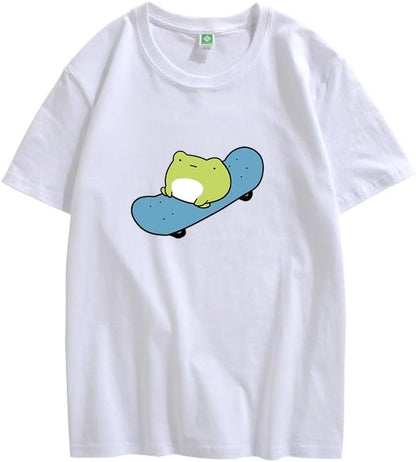 CORIRESHA Cute Frog Camiseta Cuello Redondo Manga Corta Casual Unisex Skateboard Top