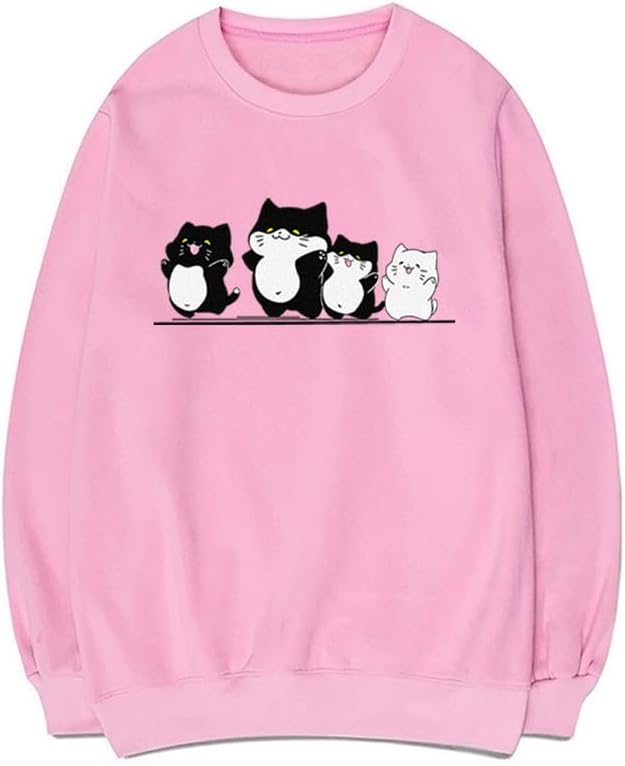 CORIRESHA Cute Cat Sweatshirt Crewneck Long Sleeve Cotton Basic Simple Pullover