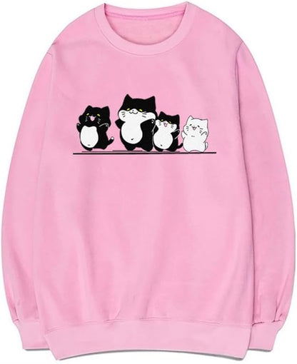 CORIRESHA Cute Cat Sweatshirt Crewneck Long Sleeve Cotton Basic Simple Pullover