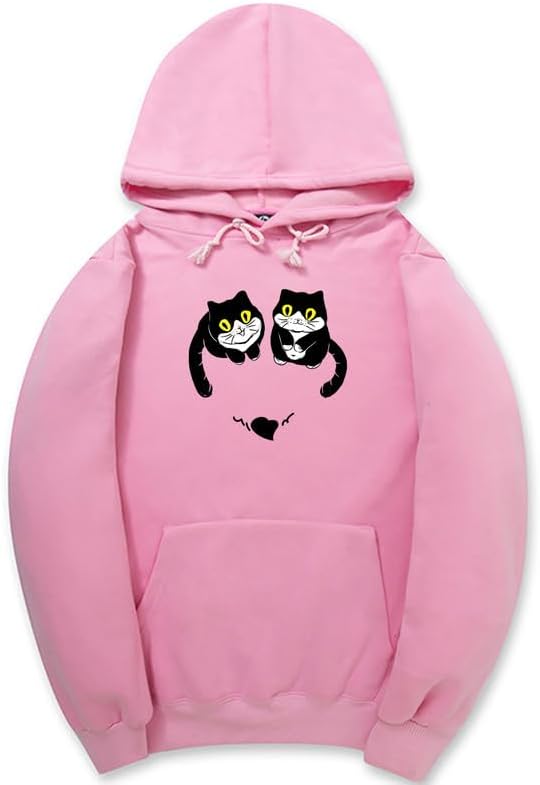 CORIRESHA Teen Cute Cat Hoodie Long Sleeve Drawstring Kangaroo Pocket Heart Sweatshirt