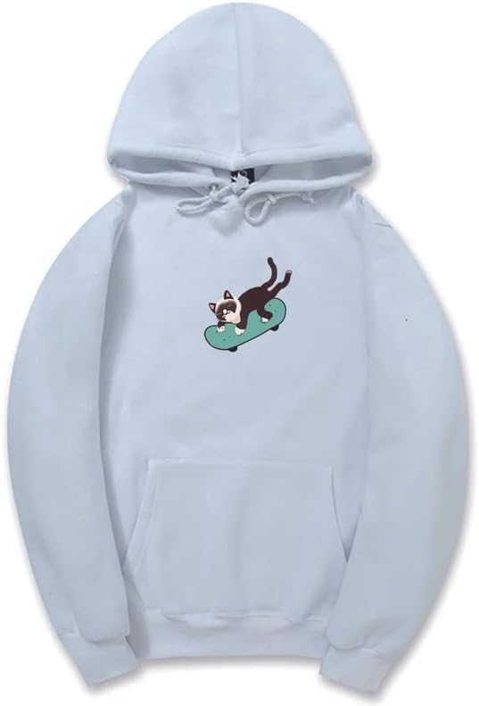 CORIRESHA Sudadera unisex divertida con diseño de gato y monopatín, de manga larga, suave y acogedora, a la moda