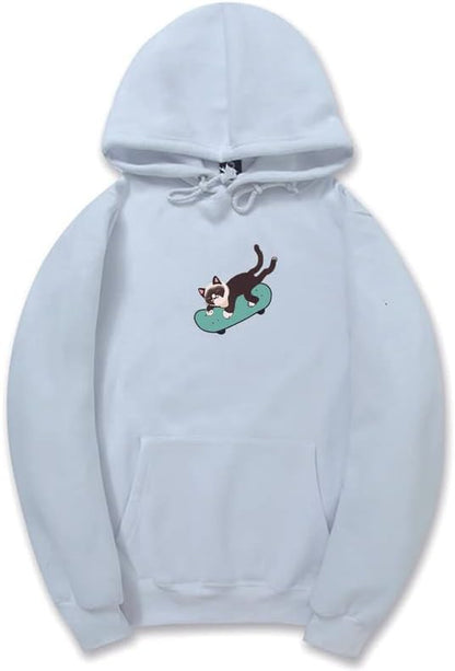 CORIRESHA Sudadera unisex divertida con diseño de gato y monopatín, de manga larga, suave y acogedora, a la moda