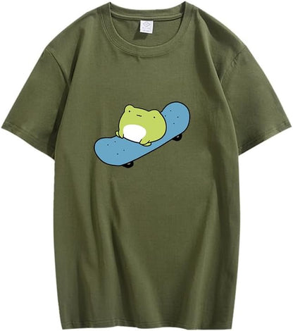 CORIRESHA Cute Frog T-Shirt Crewneck Short Sleeve Casual Unisex Skateboard Top