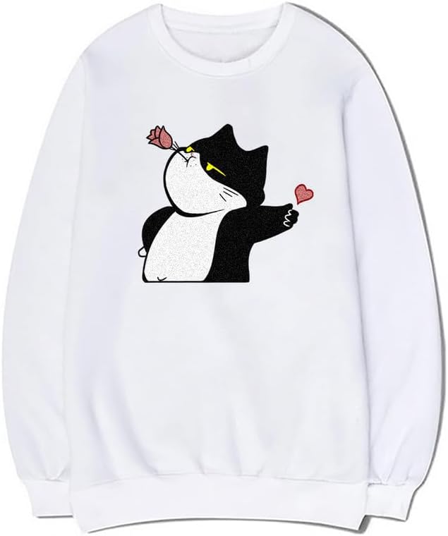 CORIRESHA Women's Cute Cat Heart Crewneck Long Sleeve Casual Soft Pullover Sweatshirt