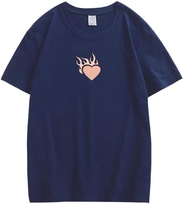CORIRESHA Adolescente Lindo Corazón Llama Cuello Redondo Manga Corta Casual Algodón San Valentín Camiseta