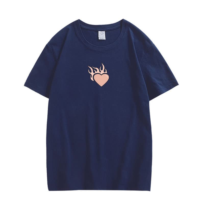 CORIRESHA Adolescente Lindo Corazón Llama Cuello Redondo Manga Corta Casual Algodón San Valentín Camiseta