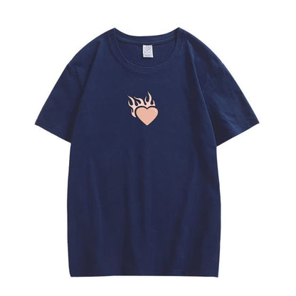 CORIRESHA Adolescente Lindo Corazón Llama Cuello Redondo Manga Corta Casual Algodón San Valentín Camiseta