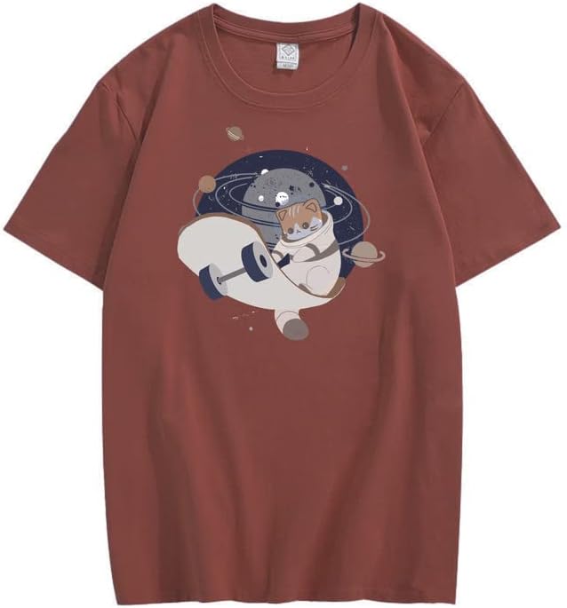 CORIRESHA Camiseta holgada de manga corta con cuello redondo y monopatín de gato lindo para adolescente