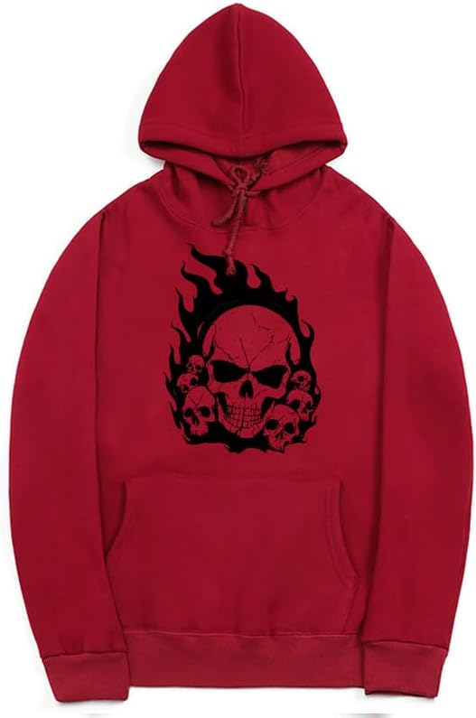 CORIRESHA Teen Halloween Skull Hoodie Long Sleeve Drawstring Y2K Aesthetic Flame Sweatshirt