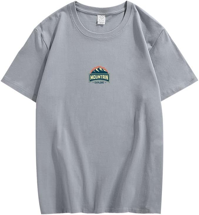 CORIRESHA Camiseta unisex de algodón holgada de manga corta con cuello redondo y gráfico de montaña retro