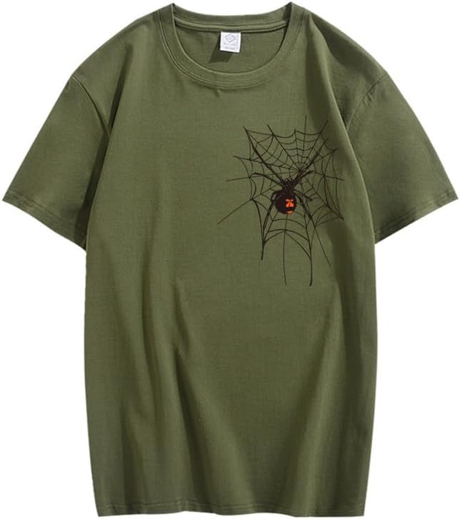 CORIRESHA Halloween Spider Web Camiseta Cuello Redondo Manga Corta Casual Adolescente Y2K Estética Ropa