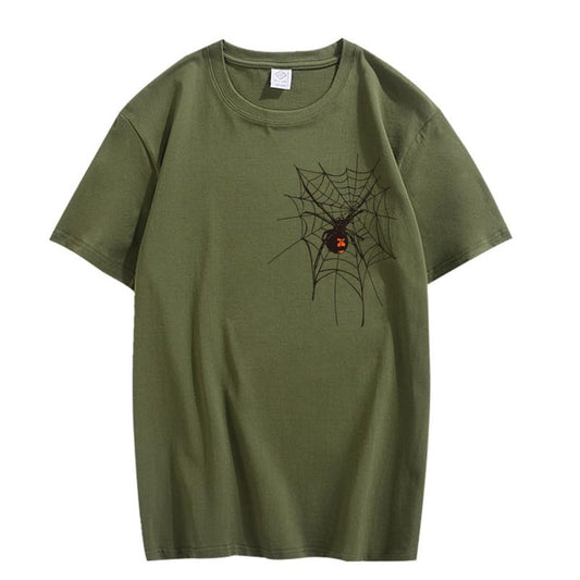 CORIRESHA Halloween Spider Web Camiseta Cuello Redondo Manga Corta Casual Adolescente Y2K Estética Ropa