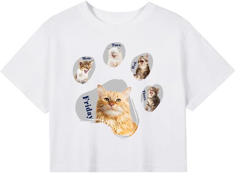 CORIRESHA Camiseta corta de manga corta con cuello redondo y patas de perro y gato para mujer