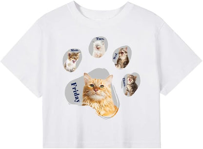CORIRESHA Camiseta corta de manga corta con cuello redondo y patas de perro y gato para mujer