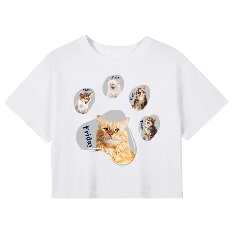 CORIRESHA Camiseta corta de manga corta con cuello redondo y patas de perro y gato para mujer