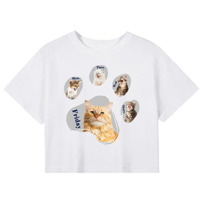 CORIRESHA Camiseta corta de manga corta con cuello redondo y patas de perro y gato para mujer
