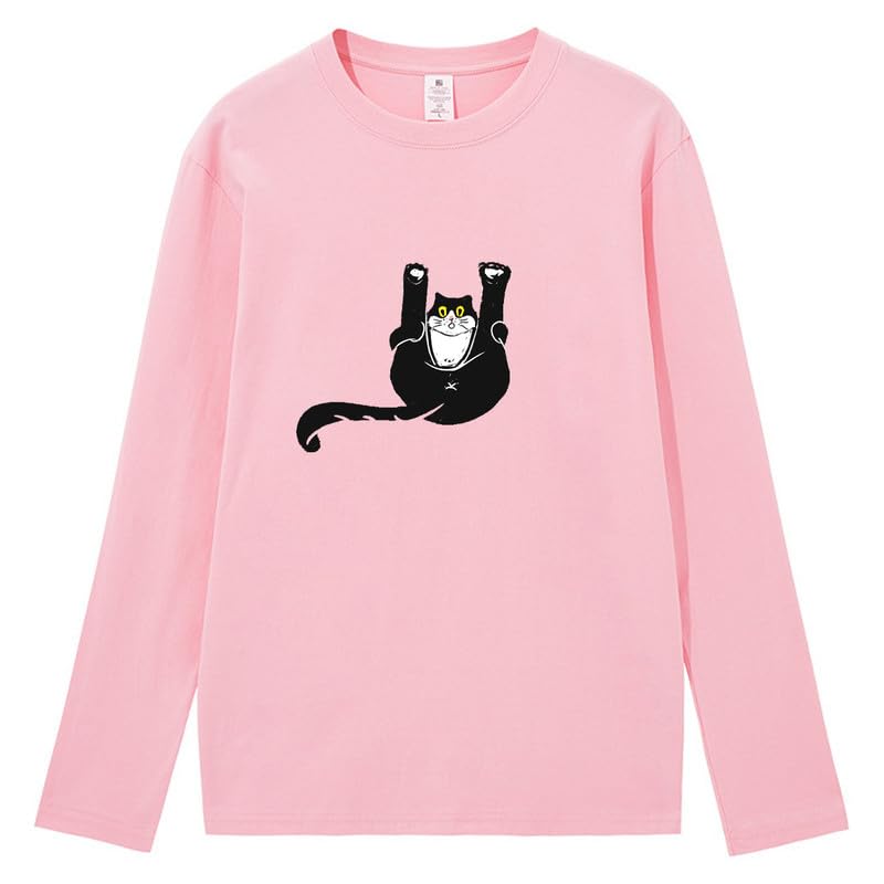 CORIRESHA Unisex Funny Cat Tops Crewneck Long Sleeves Fall Cotton Cute T-Shirts