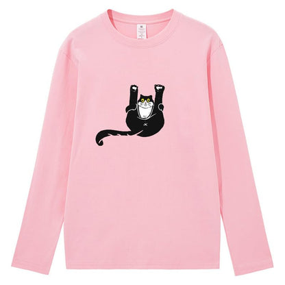 CORIRESHA Unisex Funny Cat Tops Crewneck Long Sleeves Fall Cotton Cute T-Shirts