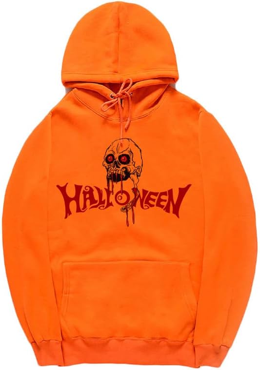 CORIRESHA Halloween Skull Hoodie Long Sleeve Drawstring Cotton Unisex Bloodstained Sweatshirt