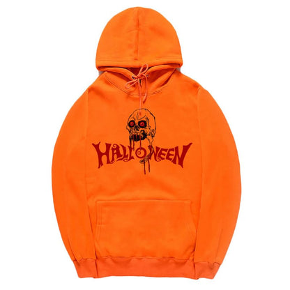 CORIRESHA Halloween Skull Hoodie Long Sleeve Drawstring Cotton Unisex Bloodstained Sweatshirt