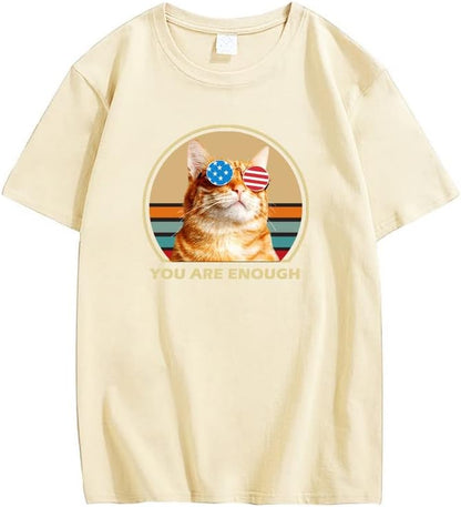 CORIRESHA Cat Lovers Camisetas Cuello Redondo Manga Corta Adolescentes Eres Suficiente Lindo Tops