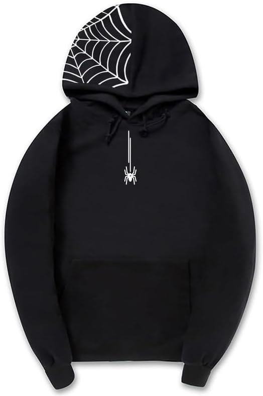 CORIRESHA Halloween Spider Web Hoodie Casual Drawstring Long Sleeve Y2K Aesthetic Teen Sweatshirt